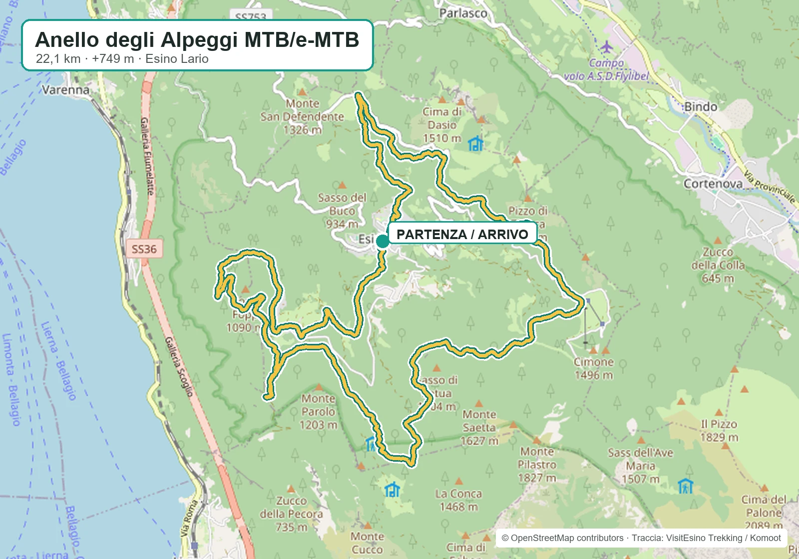 Mappa dell'Anello degli Alpeggi MTB/e-MTB da Esino Lario
