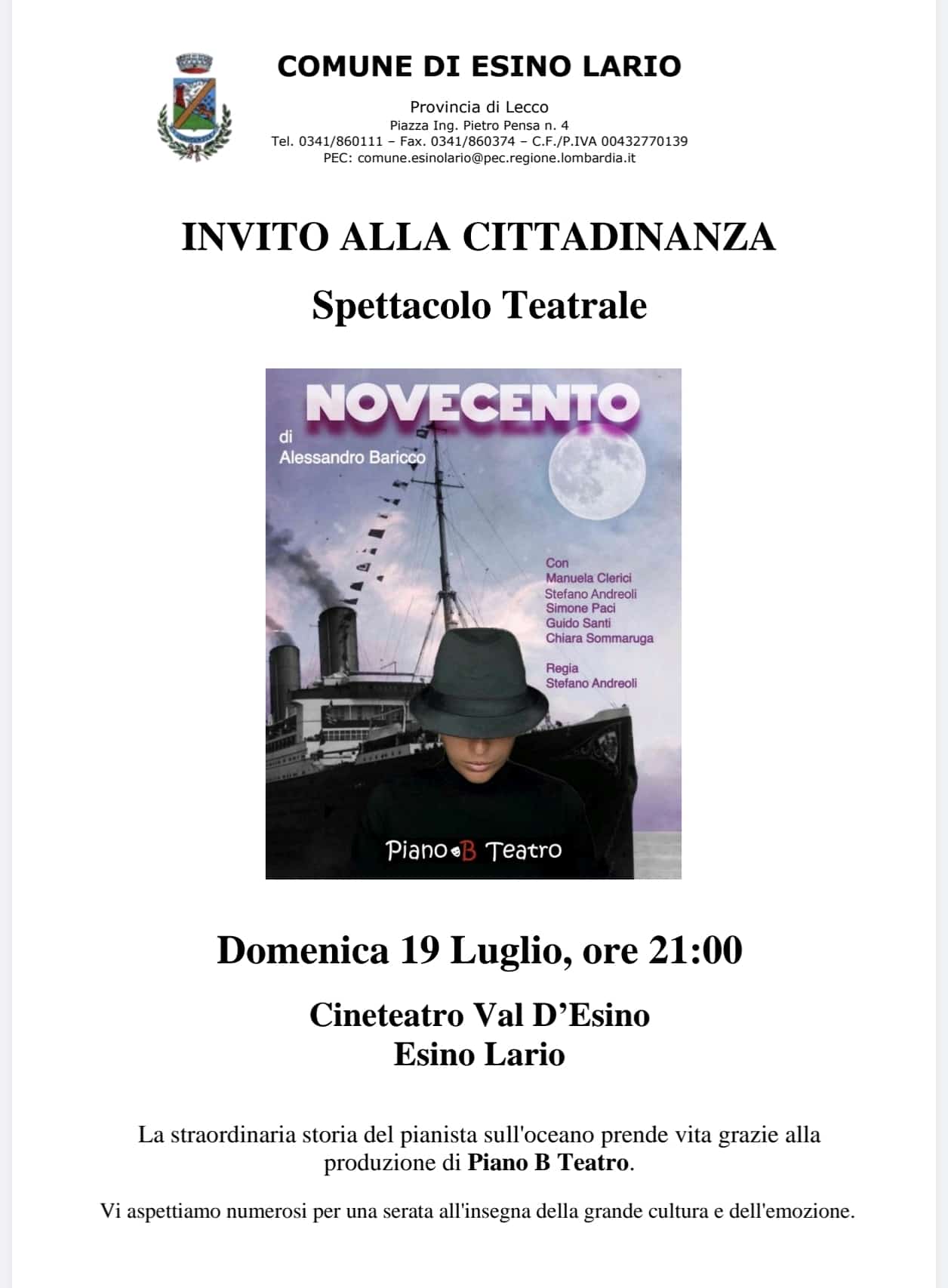 Novecento - spettacolo teatrale